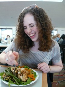 Cara enjoying her salad