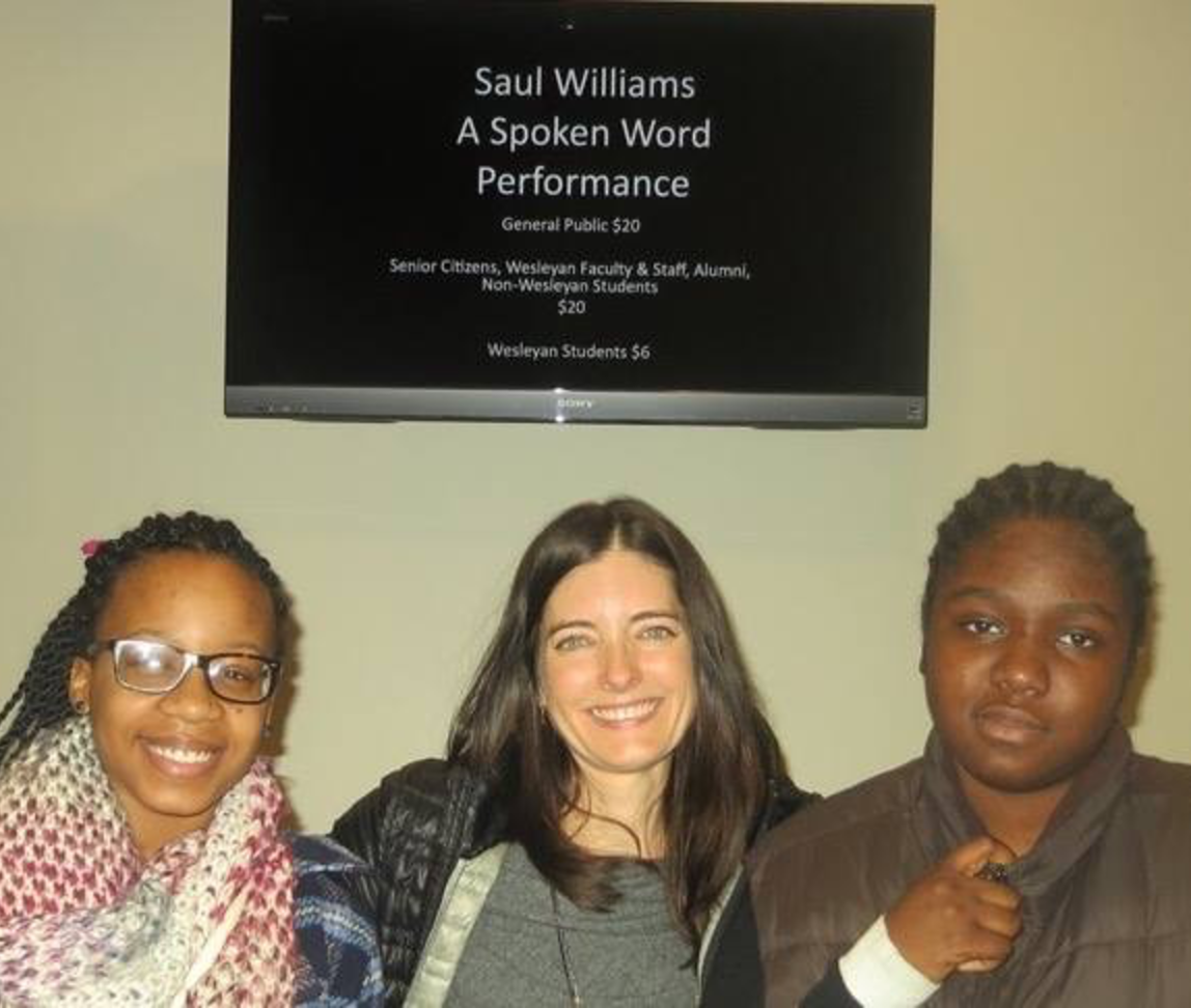 Schmidt (center), celebrates the publication of two poems by Ascend scholars, Leah Matthias (left) and Lewisha Wright (right).