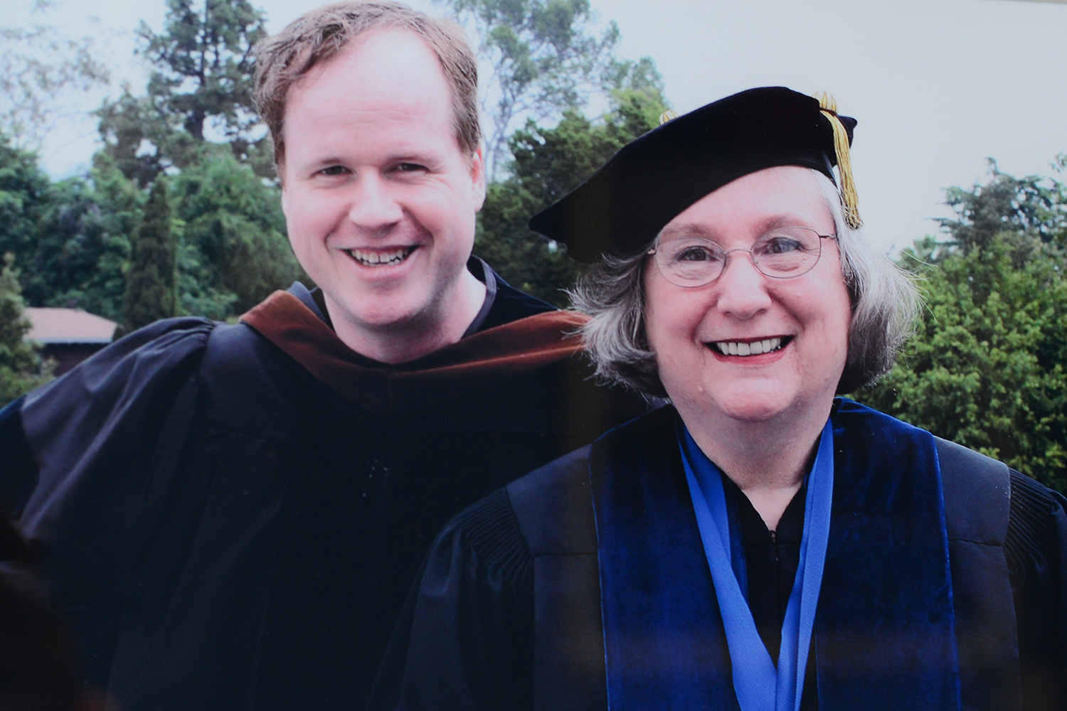 Joss Whedon ’87 presented Jeanine Basinger, the Corwin-Fuller Professor of Film Studies, with an honorary degree from the American Film Institute Conservatory in 2006. c/o Wesleyan University