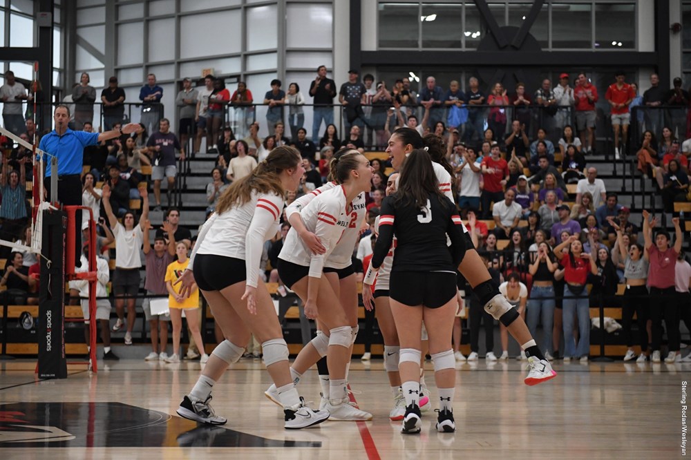 Wesleyan Volleyball Team Celebration
