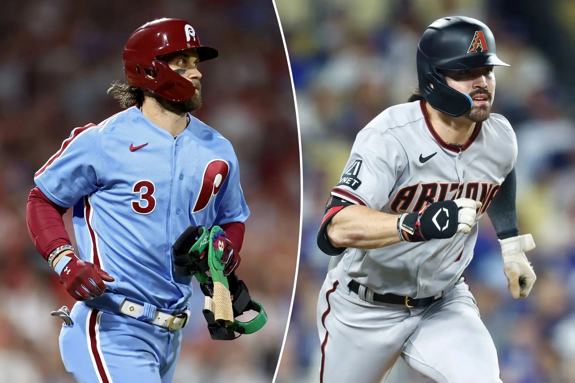 Philly's Bryce Harper and Arizona's Corbin Carroll in action